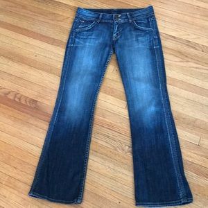 Hudson low rise flare jeans with fade and distress